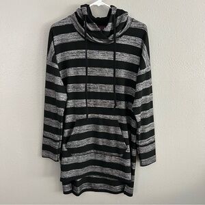 Bar by Melis Kozan Women’s M Tunic Hoodie Dress Striped Black Gray Long Sleeved